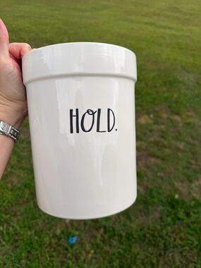 Rae Dunn White Ceramic Utensil Crock with "HOLD." Text